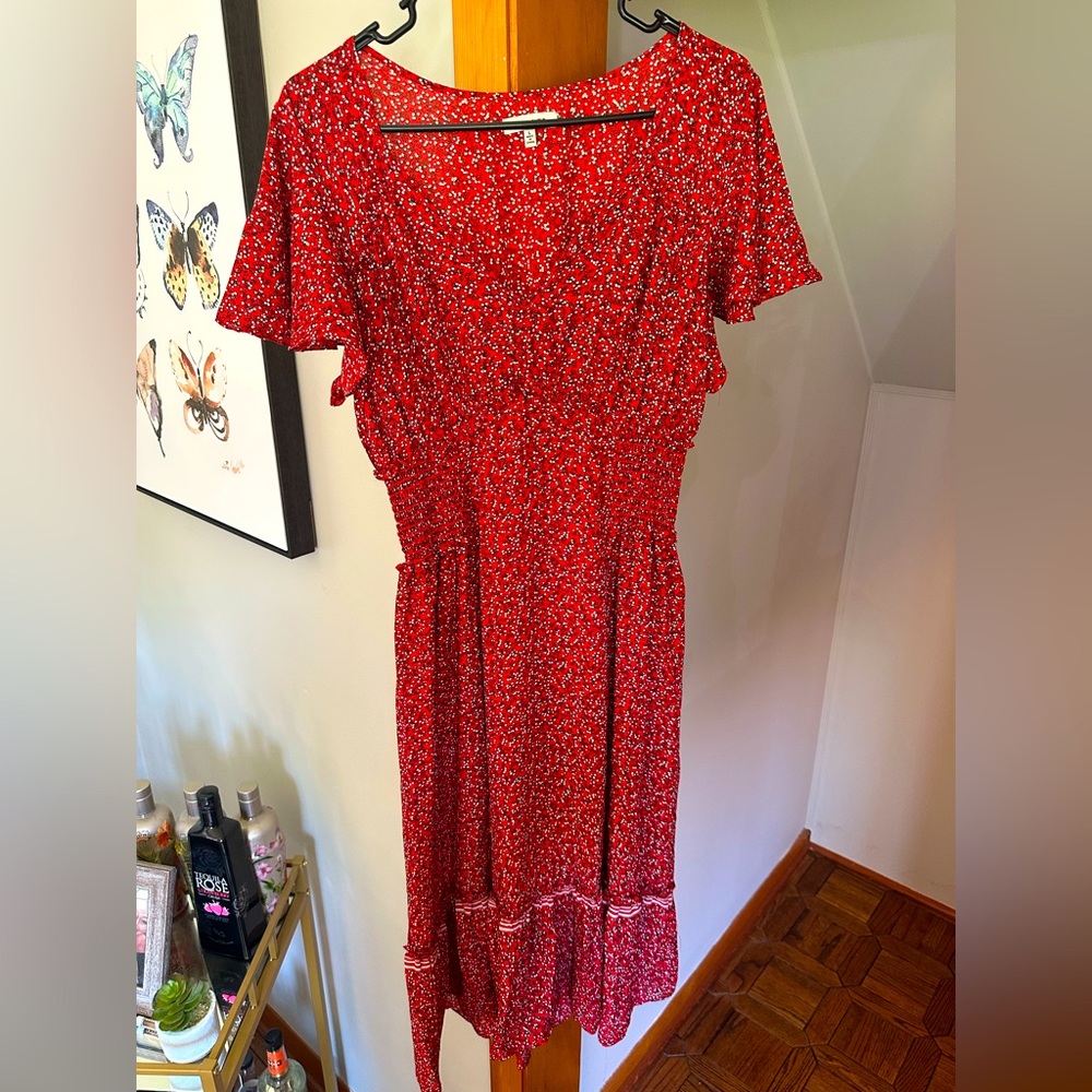 Ruffle Sleeve Red Dress